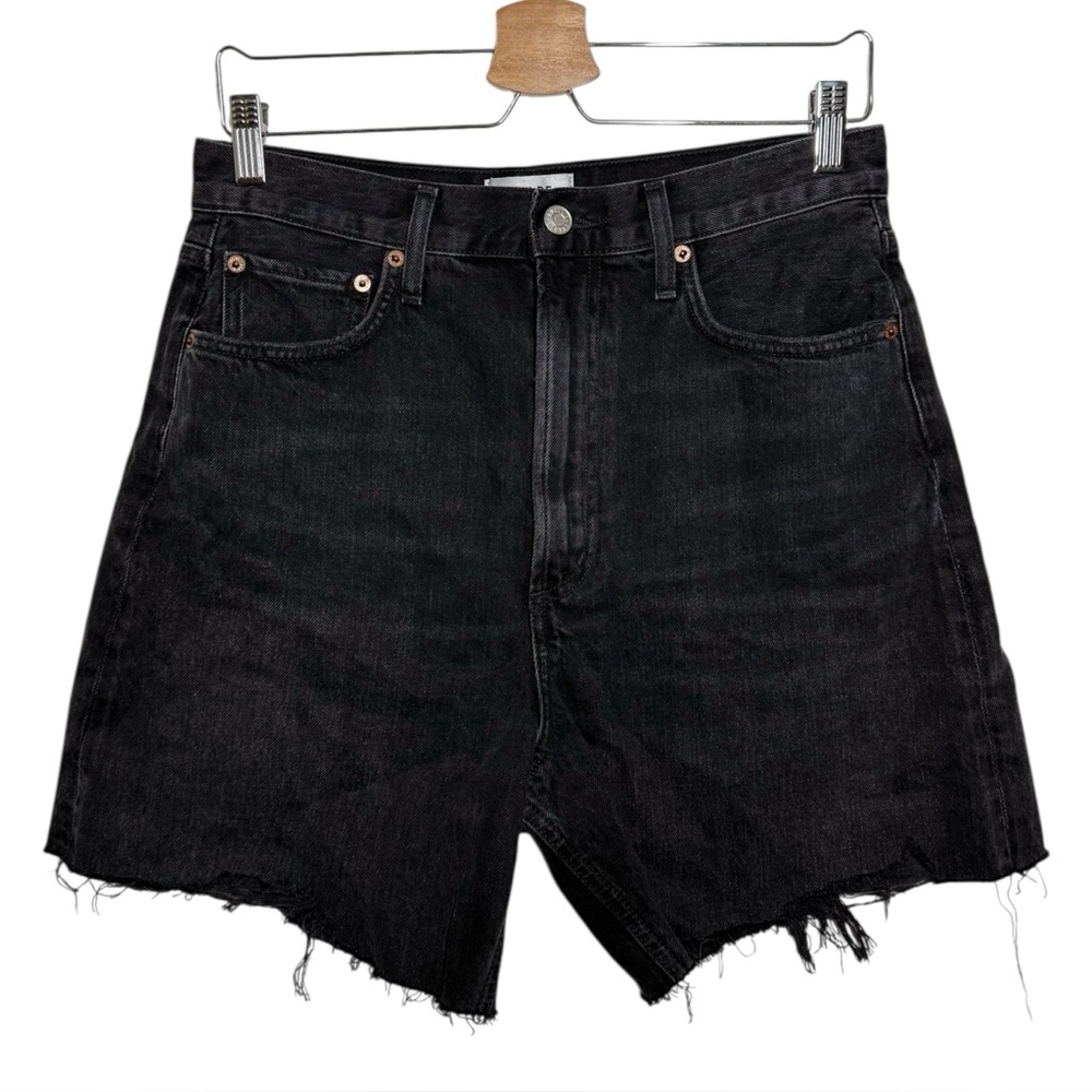 Agolde Black Frayed Hem High-Rise Denim Shorts